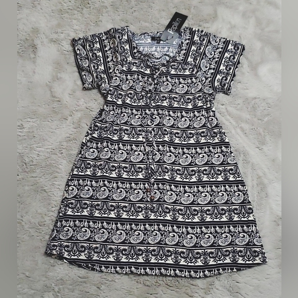 PAPILLON Bohemian Paisley design Navy blue Mini Dress - size Small